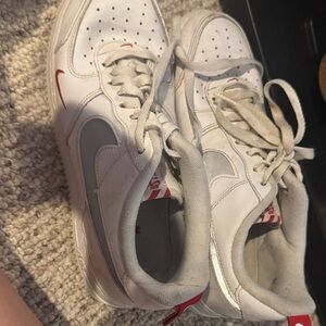Nike White Sneakers with Red Details